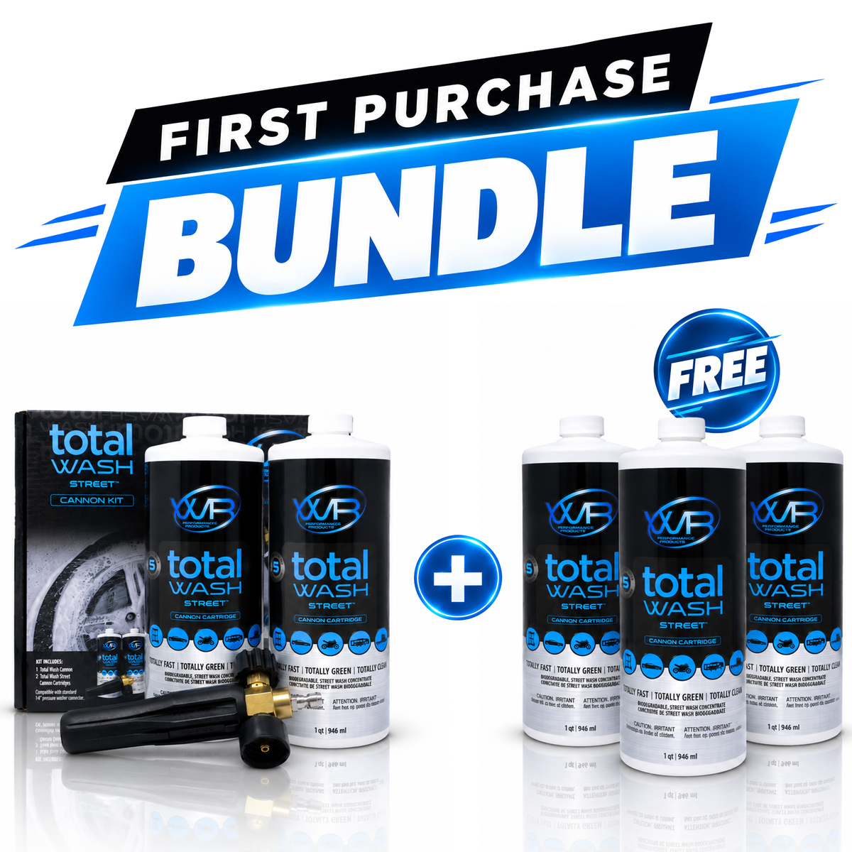 Total Wash Street First Purchase Bundle with pressure washer foam cannon and wash cartridges for cars, trucks, motorcycles, RVs and trailers