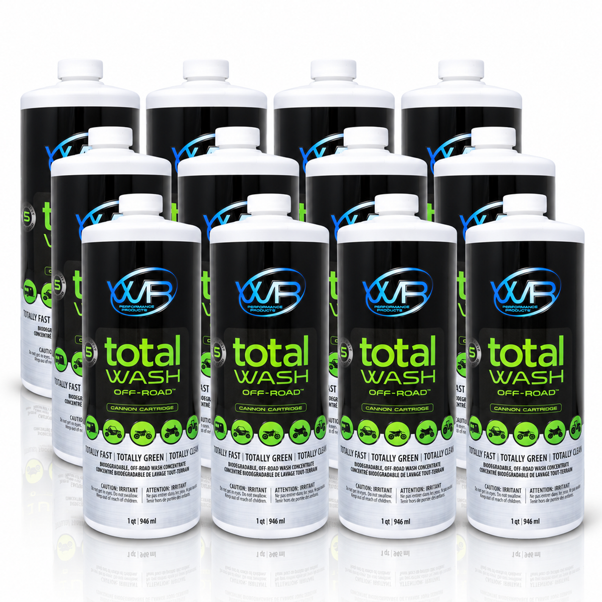 Total Wash Off-Road 12-pack biodegradable wash concentrate cartridges for ATVs, UTVs, dirt bikes and heavy equipment