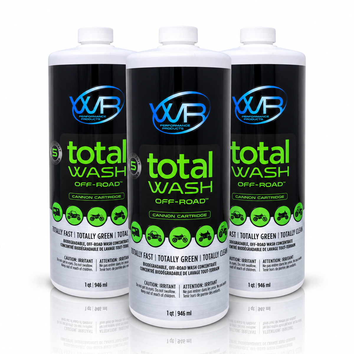 Total Wash Off-Road 3-pack biodegradable wash concentrate cartridges for ATVs, UTVs, dirt bikes and heavy equipment