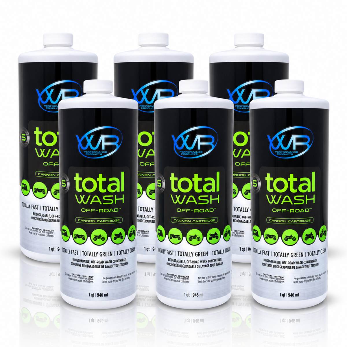 Total Wash Off-Road 6-pack biodegradable wash concentrate cartridges for ATVs, UTVs, dirt bikes and heavy equipment